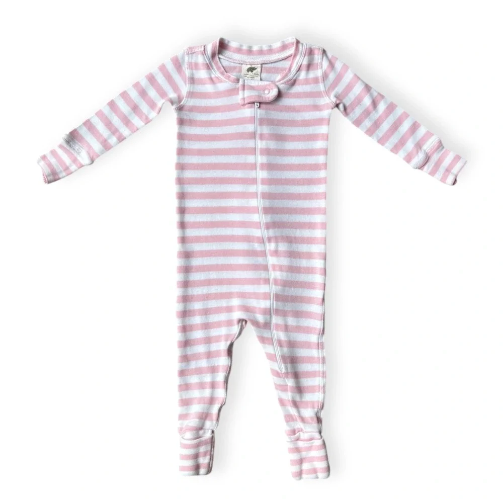 Monica + Andy 6-9M‎ Organic Cotton Pink & White Striped Zip Footed Pajamas
